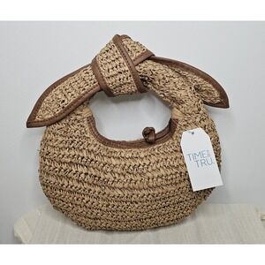 Time And Tru Women's Brown Hobo Raffia Mini Top Knot HandBag